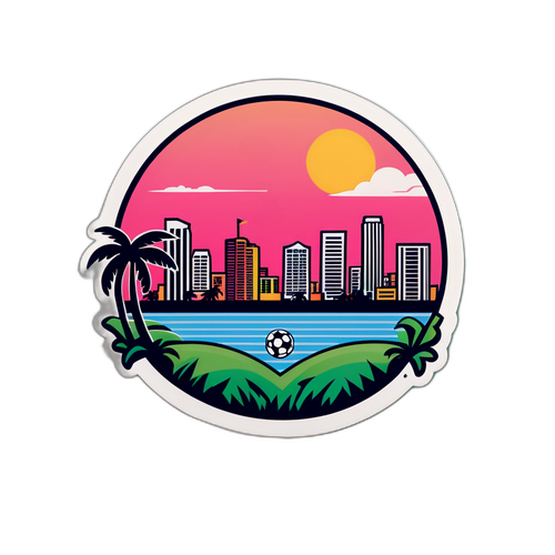 Miami İkonik Silueti ve Futbol Topu Sticker Tasarımı