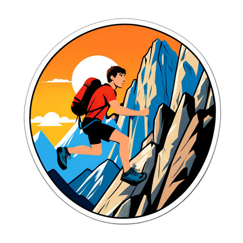 Eventyrlig klistermærke af klatrer i bjerge