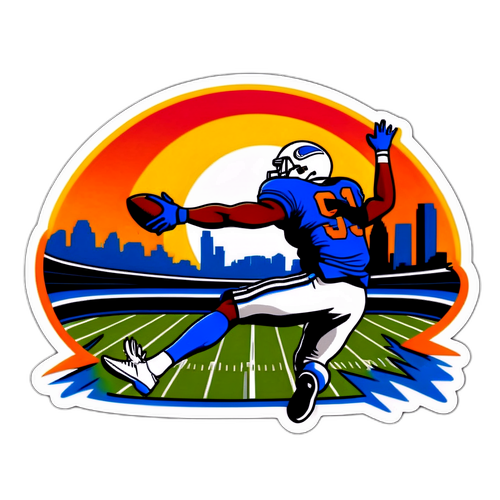 Dynamic Football Catch with Sunset Skyline