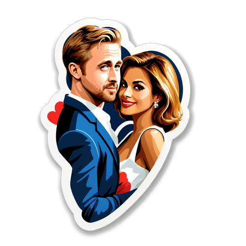 Ontdek de Romantiek: Ryan Gosling en Eva Mendes in een Hartvormig Stickerontwerp!