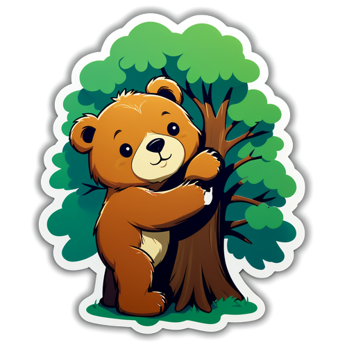 可愛熊抱著大樹設計