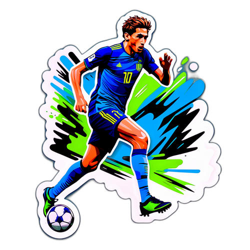 Sticker nghệ thuật của Facundo Torres đang rê bóng qua các cầu thủ phòng ngự