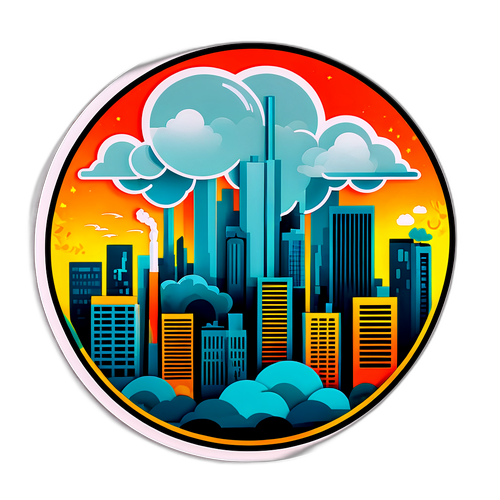 都市のスモッグを描いたスタイリッシュなアートデザイン