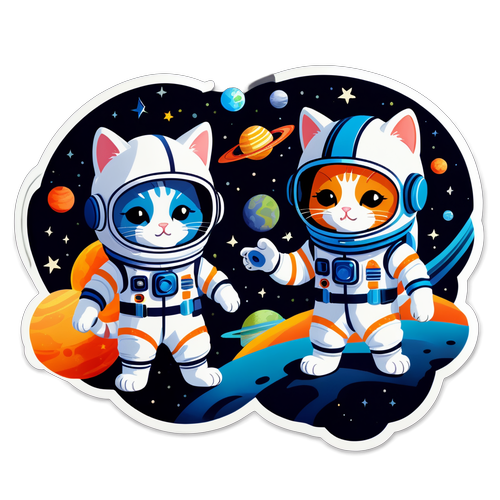 太空探險可愛貓貓貼紙