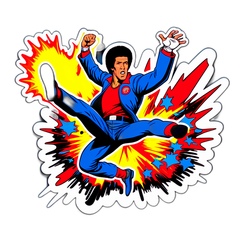 Action-Packed Jim Kelly Flying Kick Sticker