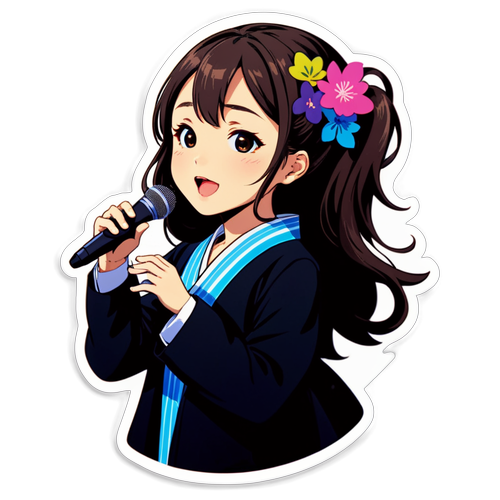 美しく描かれた歌う上村あゆむのステッカー
