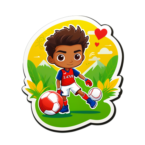 Diseño que combina la figura de Valentino Acuña con un balón y detalles de naturaleza