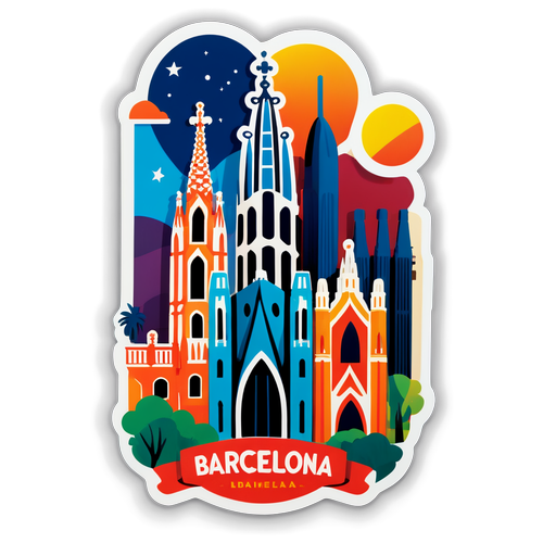 A Vibrant Barcelona Sticker Featuring Iconic Architecture