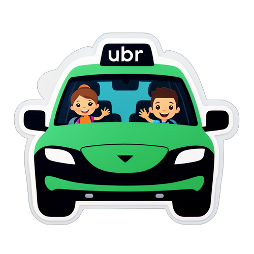 Animerad Uber-vehikel med glada passagerare