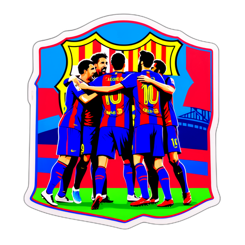 Aktywny sticker z zawodnikami Barcelony świętującymi gola