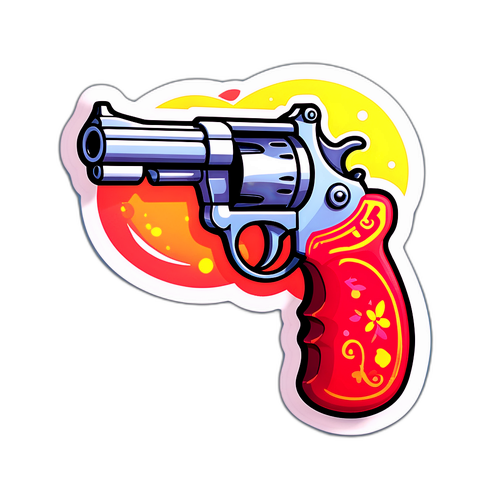 かわいいデフォルメミニリボルバーのステッカー