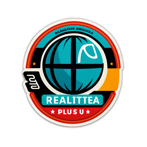 Sticker modern cu logo-ul Realitatea Plus și simbolul jurnalismului de calitate