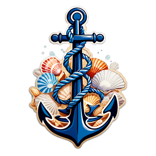 Nautical-Themed Anchor with Ropes and Seashells Sticker