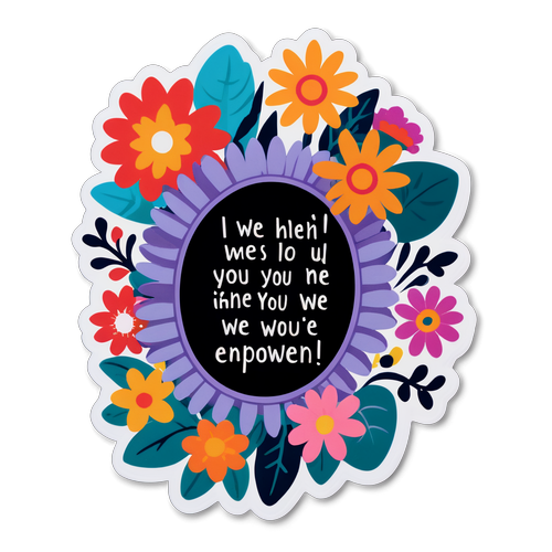 Vrolijke sticker met bloemen en een inspirerende quote over empowerment