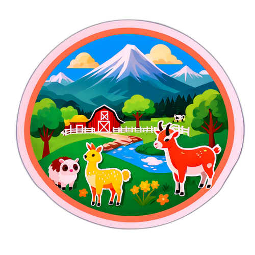 清境農場可愛動物與壯麗山景的貼紙