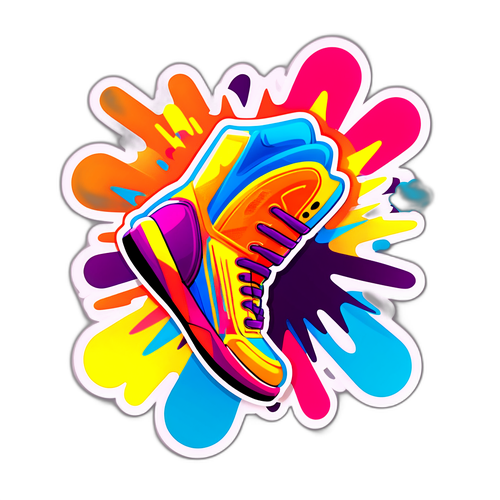 Autocollant Funky Illustrant un Coup de Pied Stylisé