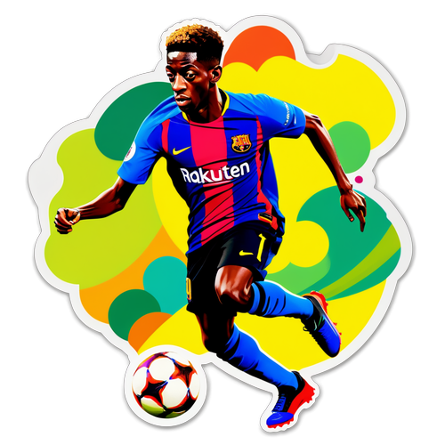 Ousmane Dembélé Menyerang dengan Latar Belakang Abstrak yang Berwarna-warni