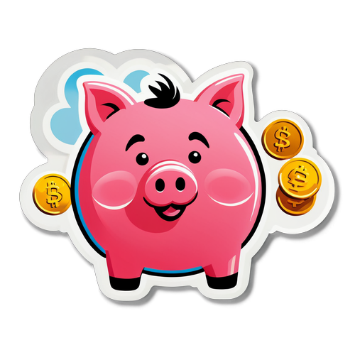 Sticker Celengan Imut dengan Koin