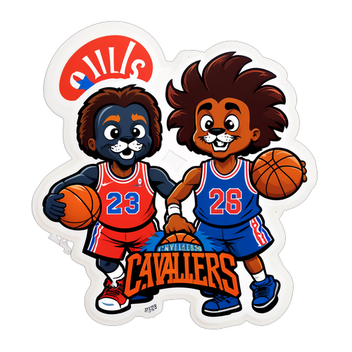 Vintage Sticker ng mga Mascots ng Cavaliers at 76ers