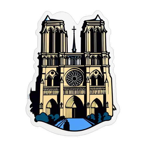 Sticker zum 850. Jahrestag der Wiedereröffnung der Notre-Dame mit künstlerischer Darstellung der Kathedrale