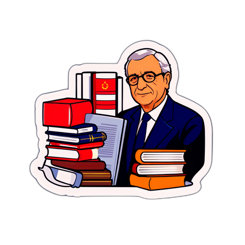 Autocollant de Gérard Larcher avec des livres et un podium