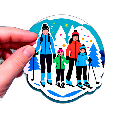 겨울 스포츠를 즐기는 가족 스티커