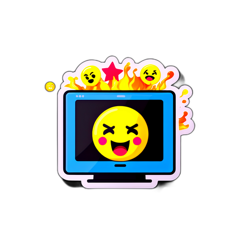 कंप्यूटर आइकन और मजेदार इमोजी वाला स्टिकर