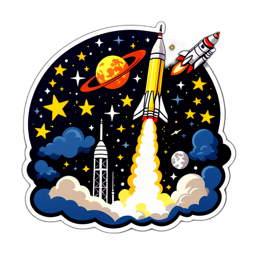Sticker Notturno Stellato con Lancio dell'Apollo 11