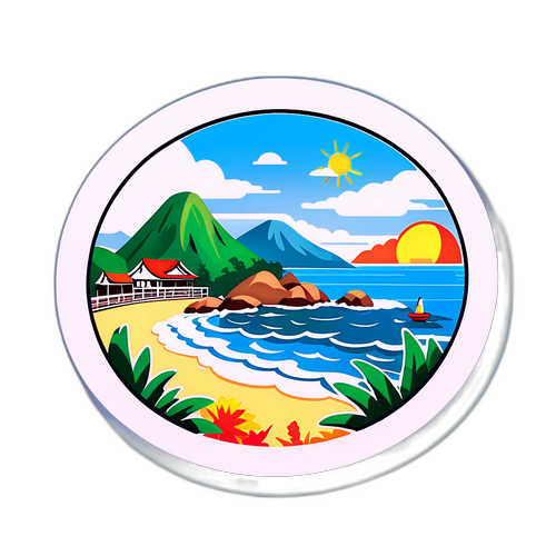 부산의 여름 해변 풍경 스티커