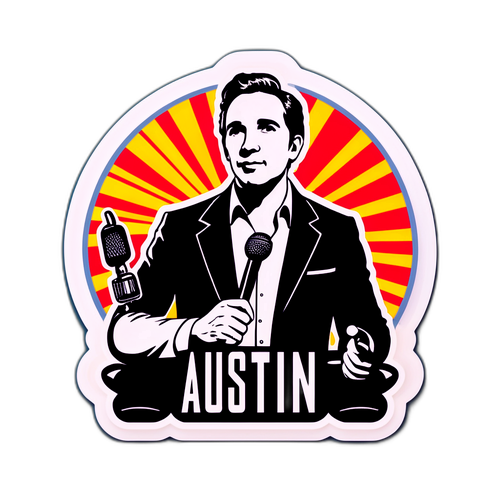 Ein Aufkleber mit symbolischen Elementen von Austin in Film und Musik