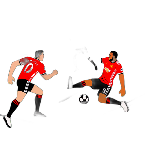 Ilustrace fotbalového střetu mezi Wolves a Manchester United