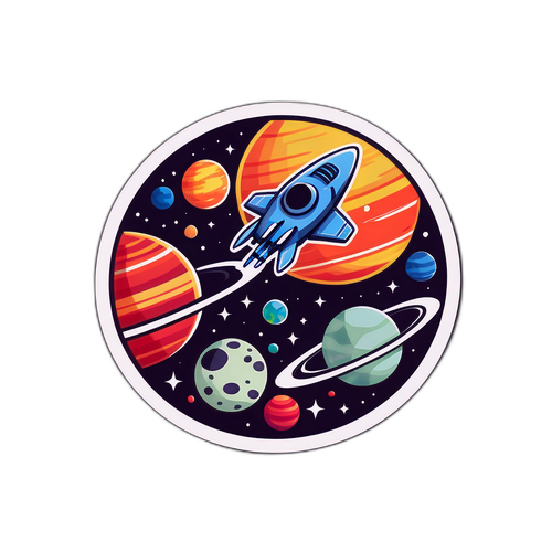 Футуристичний наліпка з космічними кораблями та планетами