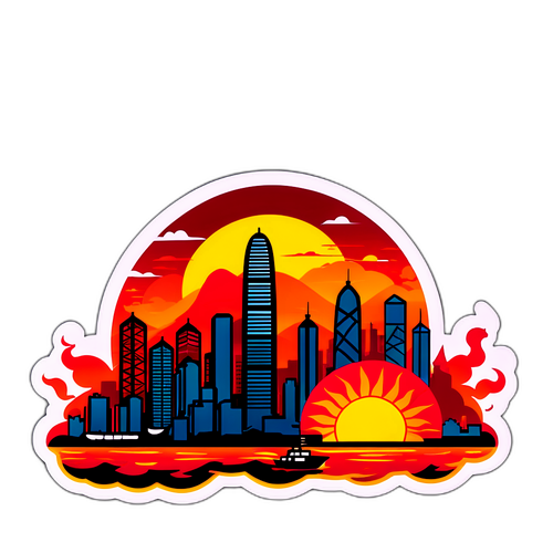 Representasi Artistik Latar Belakang Kota Hong Kong di Bawah Senja Berapi