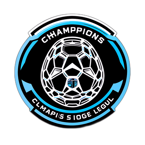 מדבקה מינמליסטית של כדורגל עם המילים 'ליל Champions League' באיפוק טיופוגרפי על רקע כהה