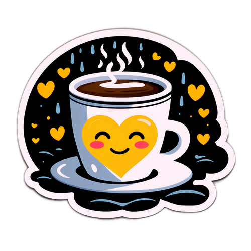 비 오는 날의 따뜻한 커피와 책 스티커