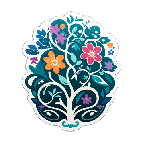 Minimalist na Disenyo ng Abstraktong T na May Makinang na Ubas at mga Bulaklak