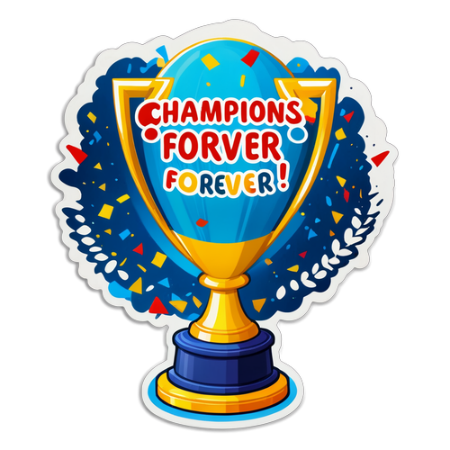 Sticker cu trofeu de aur și confetti