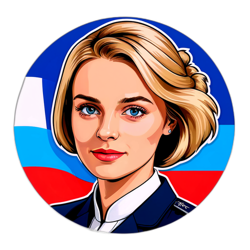 Стикер с портретом Каи Каллас на фоне цветного флага Эстонии