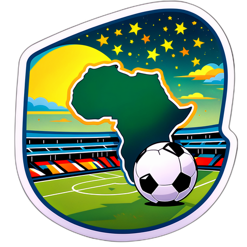 Sticker représentant un terrain de football dans un style rétro, mettant en vedette des stars du football africain