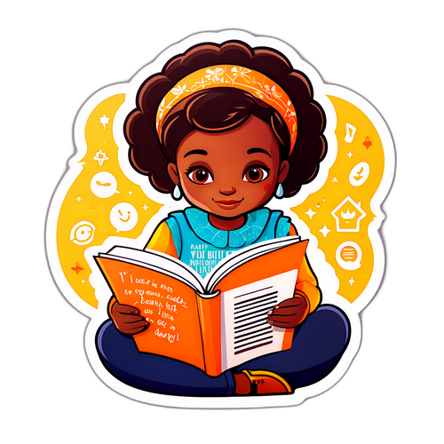 Autocollant illustrant Anny Duperey lisant, avec des citations inspirantes en arrière-plan