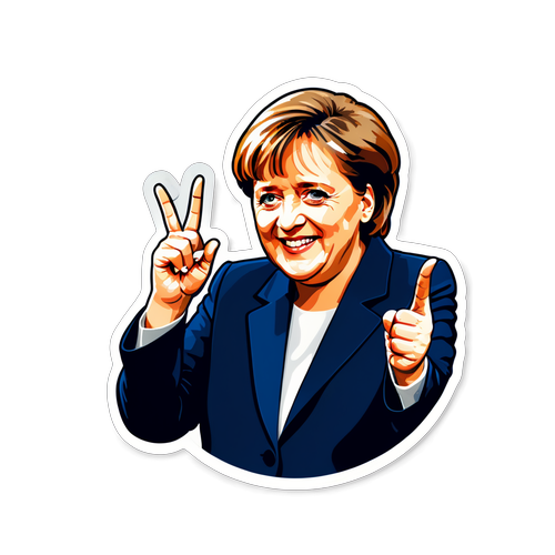 Humorvolle Sticker-Design von Angela Merkel mit ikonischem Gestus