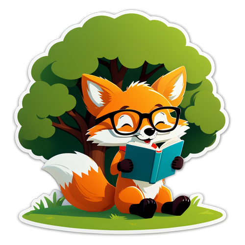 A Cute Cartoon Fox Reading Under a Tree