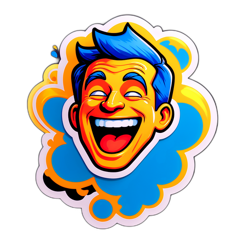 Samolepka s Ondřejem Malým, který se směje s vtipnou myšlenkovou bublinou