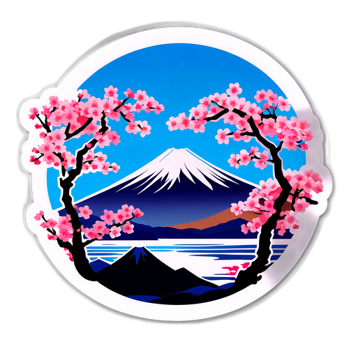 Autocollant de l'archipel japonais avec le mont Fuji et des cerisiers