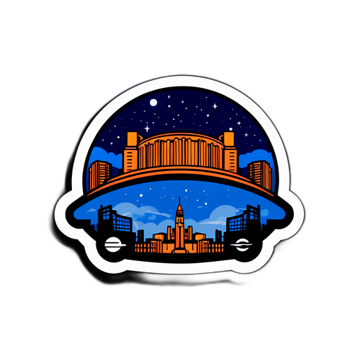 Diseño de un sticker con el cielo nocturno sobre el estadio de los Pistons y Cavaliers