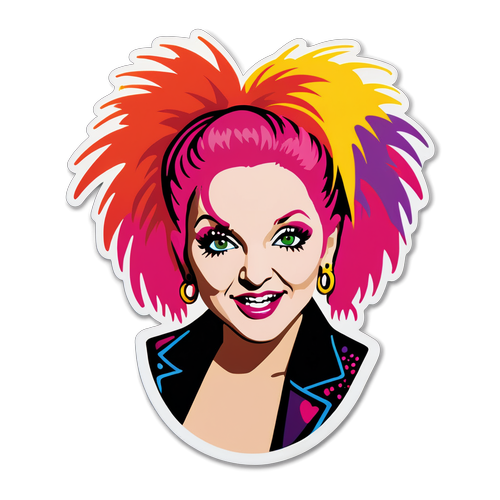 Cyndi Lauper ikonikus frizurájával és stílusával készült matrica