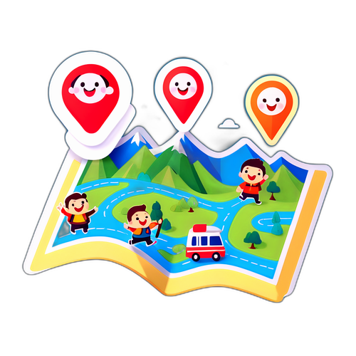 かわいいキャラクターが地図で旅をしているイラスト