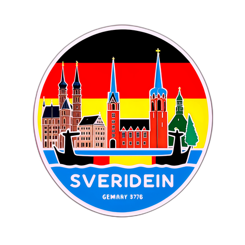Design en klistermærke, der fremhæver den kulturelle forbindelse mellem Sverige og Tyskland