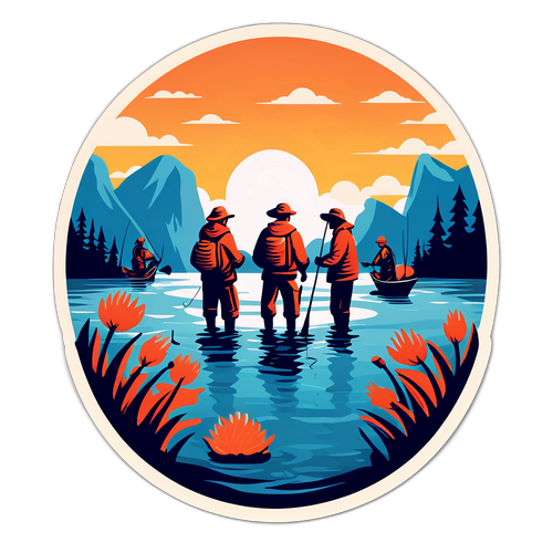 Groupe de pêcheurs en pleine nature