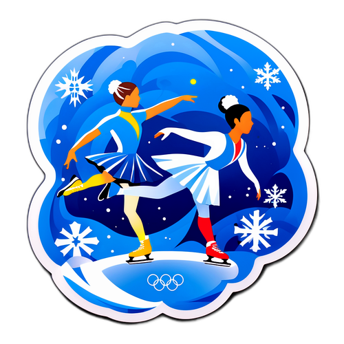 Атмосферная наклейка с фигуристами на льду, символизирующая Зимние Олимпийские игры 2026 года